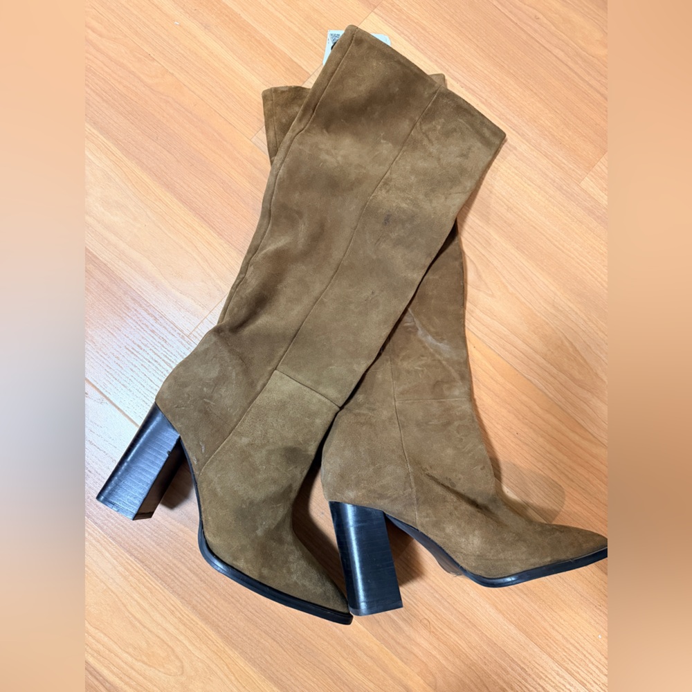 Zara Brown Suede Heeled Boots